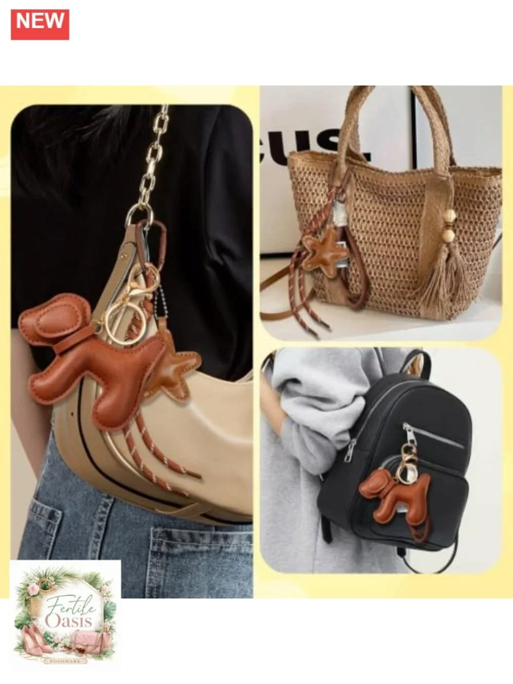 PU Leather Dog Keychain Bag Charm Star Pendant Y2K Tassel